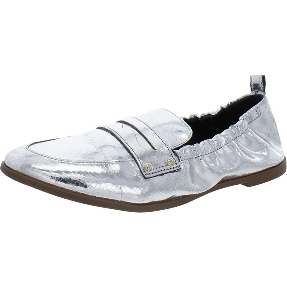 Jessica Simpson Womens Selipa Silver Faux Leather Metallic Loafers Shoes Used